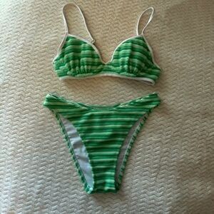 Green Striped Bikini Set